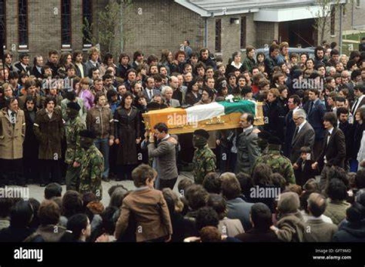 Bobby Sands funeral 1981 The Troubles 1980s his wife Geraldine Noade Sands and son Gerard
